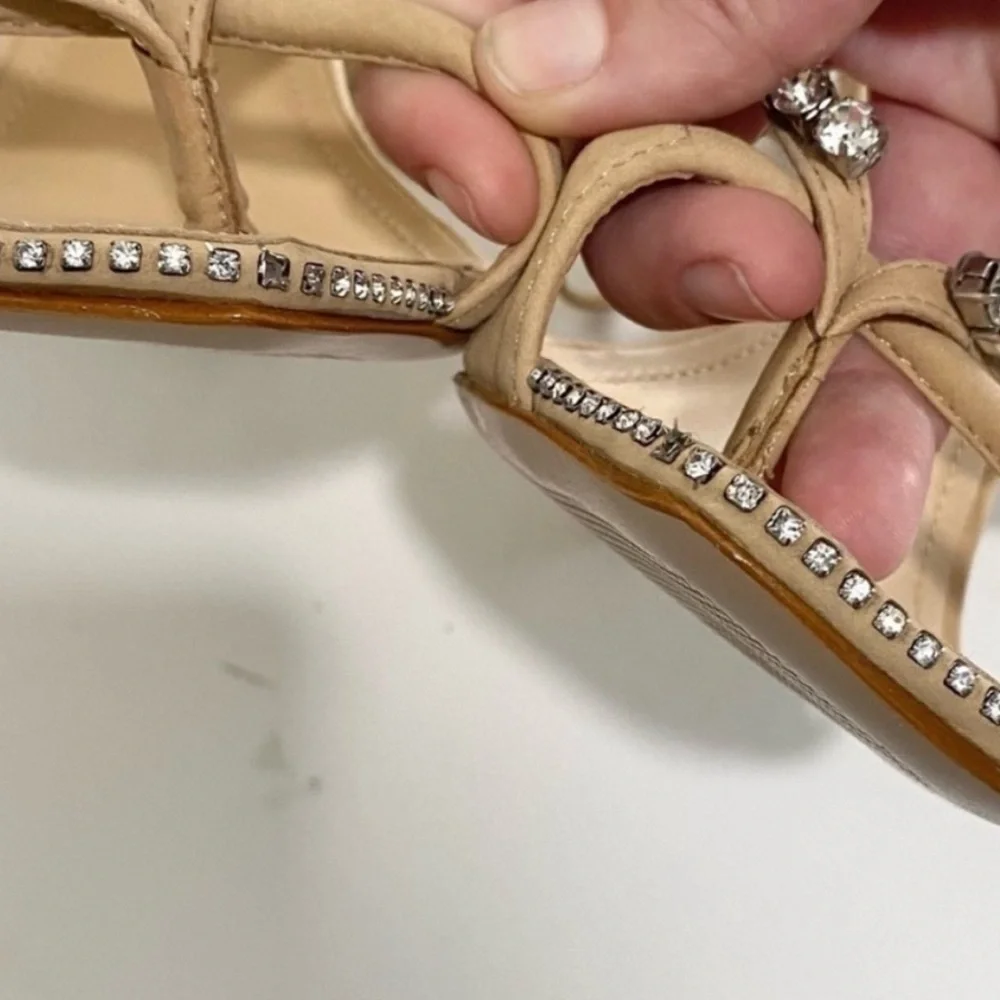 Schutz Vikki Crystal Nude Nubuck Sandal Heels SIZE 7